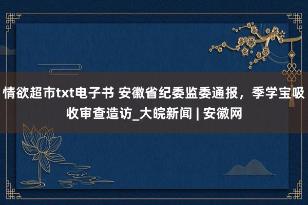 情欲超市txt电子书 安徽省纪委监委通报，季学宝吸收审查造访_大皖新闻 | 安徽网