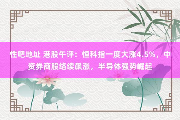 性吧地址 港股午评：恒科指一度大涨4.5%，中资券商股络续飙涨，半导体强势崛起