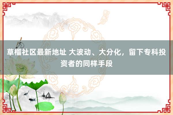 草榴社区最新地址 大波动、大分化，留下专科投资者的同样手段