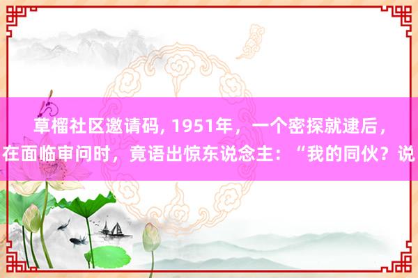 草榴社区邀请码， 1951年，一个密探就逮后，在面临审问时，竟语出惊东说念主：“我的同伙？说