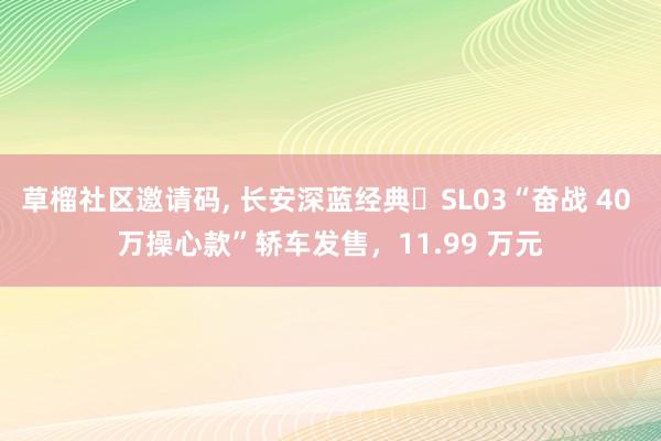 草榴社区邀请码， 长安深蓝经典・SL03“奋战 40 万操心款”轿车发售，11.99 万元