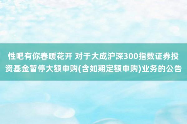 性吧有你春暖花开 对于大成沪深300指数证券投资基金暂停大额申购(含如期定额申购)业务的公告