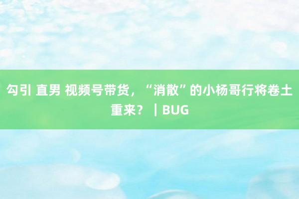 勾引 直男 视频号带货，“消散”的小杨哥行将卷土重来？｜BUG